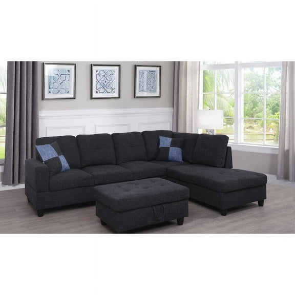 PonLiving Furniture Jaiden Left Hand Facing Sectional with Ottoman / Upholstery Color: Linen Black, Orientation: Right Hand Facing