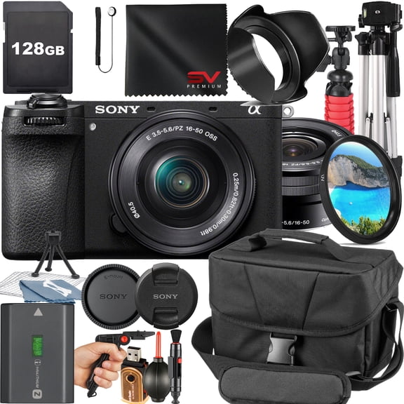 Sony A6700 Mirrorless Camera with 16-50mm Lens   128GB Memory Card   Full Size Tripod   Deluxe Padded Camera Case   SV Premium Accessory Bundle (International Model)