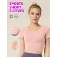 thumbnail image 4 of Top-kevin Women'S Athletic Crop Top with Cross-Back Design and Built-In Bra Pads - Short Sleeve Activewear for Running, Yoga, Cycling - Breathable, Stretchy, Purple, Cycling Top, 4 of 10