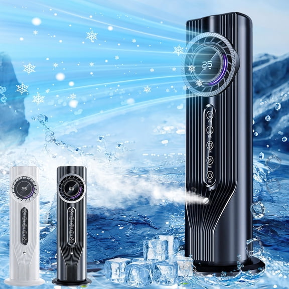 FEOLGEHLY Summer Portable Air Conditioner Cooling Fan, Convenient Timer Function Tower Fan, Standing Fans with Humidification Function, USB Rechargeable Portable AC for Bedroom Office Worker (Black)