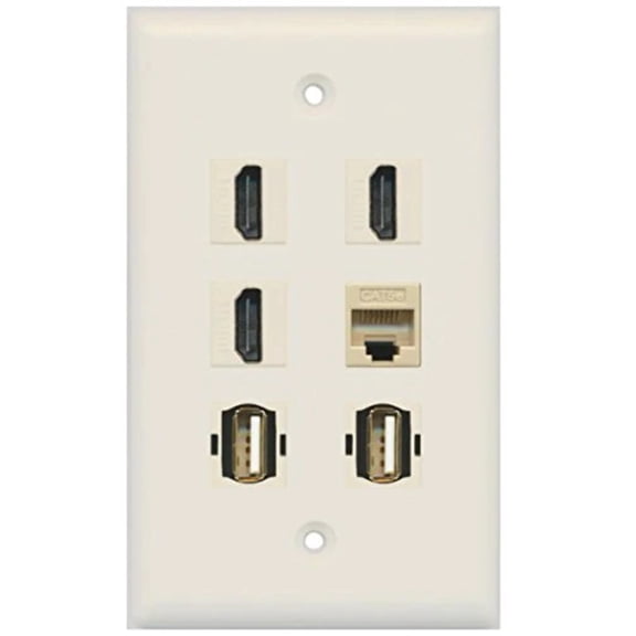 RiteAV - 3 HDMI 2 Port USB A-A 1 Port Cat5e Ethernet Wall Plate - Light Almond