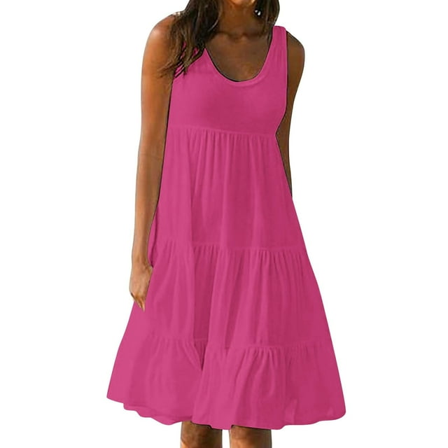 Ruimatai Robe Femme Été Liquidation Mode Féminine Vacances Été Couleur Unie Sans Manches Fête Plage Robe