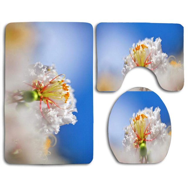 ABPHQTO Macro de flor de mirto de crespón blanco Juego de alfombras de baño de 3 piezas Alfombra de baño Alfombra de contorno y tapa de inodoro ABPHQTO Cont-CHAPPLE-30060