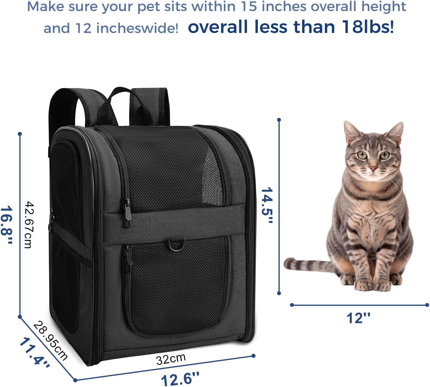 Dog & Cat Carrier Backpack for 4-18lb Pets - Ventilated Safe Design with Padded Back Support, Breathable Mesh Pet Backpack for Hiking, Travel, Outdoor (Black).Product promotion event