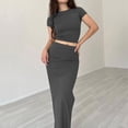 thumbnail image 2 of Fgnfyis Ensemble Jupe Longue 2 Pcs pour Femmes, Col Rond, Manches Courtes, Mode, Gris TG, 2 of 7