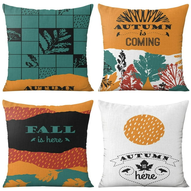 Fall Is Here Maple Leaf Decorative Pillows Set Of 4, Linen Thanksgiving Throw Pillow Covers Linen Study Sofa Cushion Cover