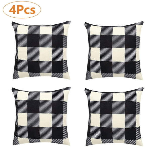 Tsv Set Of 2 Black And White Checkered Throw Pillows Cover Farmhouse Decorative Buffalo Classic Lattice