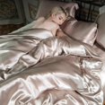 thumbnail image 5 of Juego de funda nórdica de seda morera natural de mezcla de lujo con sábana ajustable Juego de cama tamaño king de satén sedoso de alta gama Juego de cama tamaño queen, 5 of 5