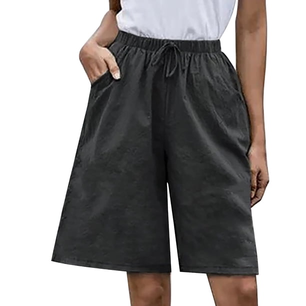 Pantalones cortos casuales de verano con cordones y bolsillos de color sólido para mujer a la moda Pompotops ulkah937768