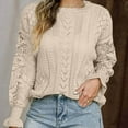 thumbnail image 2 of TFEOQRY Pullover Sweater for Women Solid Color Hollow Knitwear Long Sleeved Round Neck Sweater Top Beige, 2 of 5