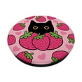 thumbnail image 2 of Lindo corazón kawaii de PopSockets con forma de gato negro y fresa rosa, 2 of 6
