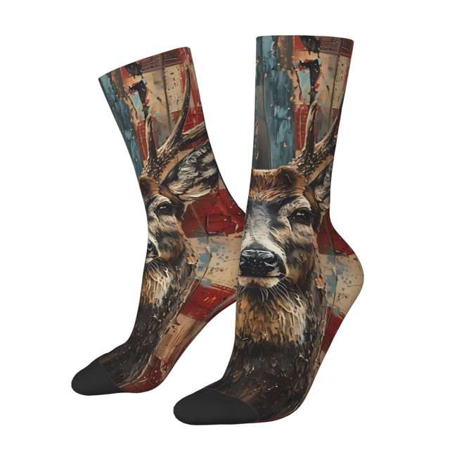 Balery American Flag Deer Art Calcetas Largas con Estampado para Hombre y Mujer – Suaves y Transpirables, Talla Única (US 5-11)
