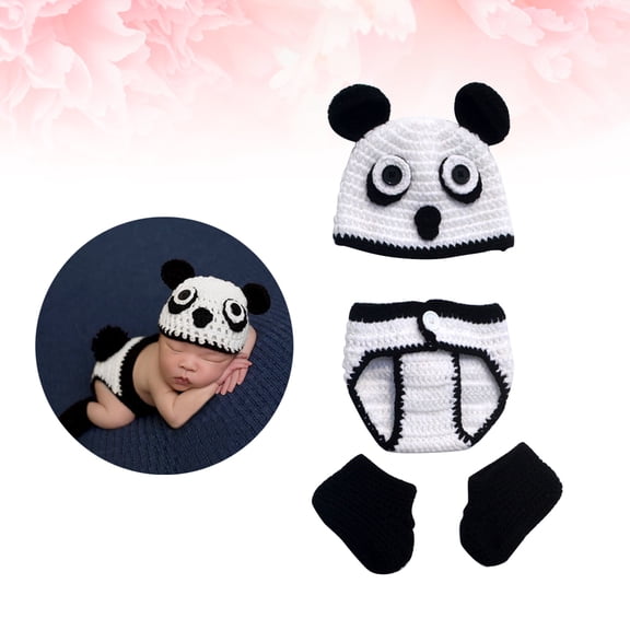 Masteelf Newborn Panda Design Photo Props Infant Baby Knitted Photography Props Baby Cartoon Costume
