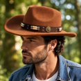 thumbnail image 5 of Qwertyu Cowboy Hat for Men Women Classic Cowgirl Hat Wide Brim Western Women Mens Cowboy Hats Cowgirl Hats Gifts Brown, 5 of 6