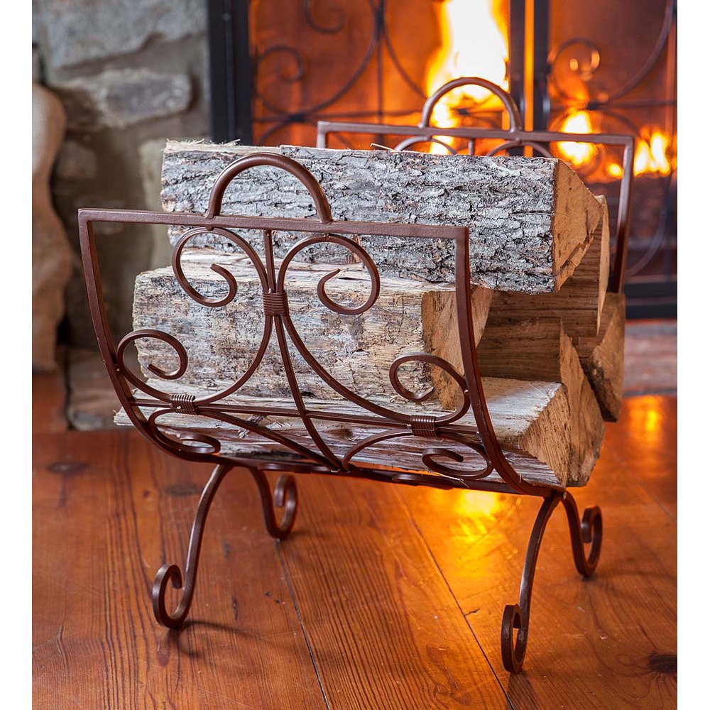 Crest Scrollwork Fireplace Log Holder, Copper