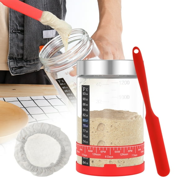 Wekvgz Sourdough Starter Kit for Sourdough Bread Baking Wide Mouth Sourdough Fermentation Jar With Scale Line Metal Lid Sourdough Starter Container for Kitchen