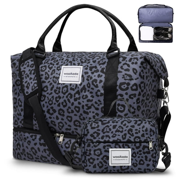 Bolsa de lona WOOMADA Weekender Overnight para mujer Black Leopard