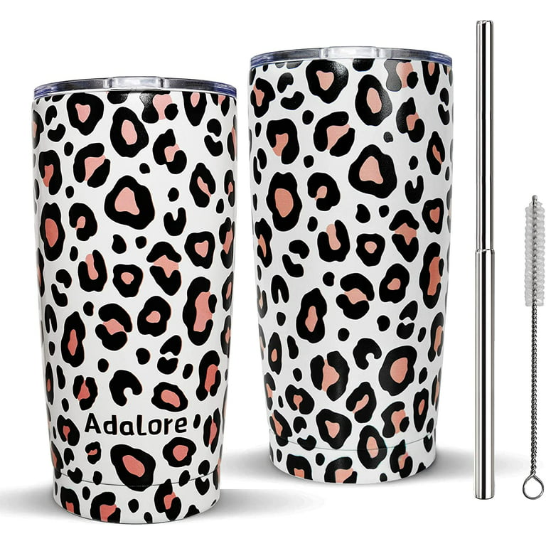 Leopard Tumbler 20 Oz with Lid and Straw Stainless Steel Vacuum