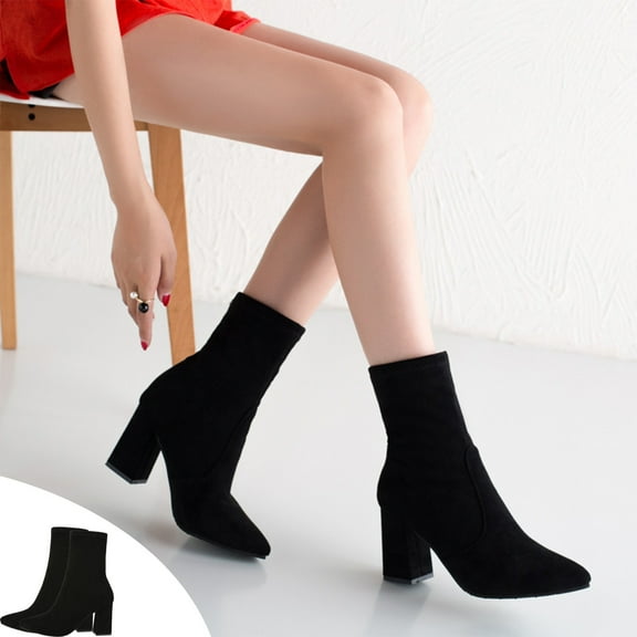 Wowcloth Chunky Heel Pointed Toe Booties for Women – Comfortable Stretch Design & Stylish Ankle Boots for Everyday Casual Wear