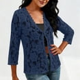 thumbnail image 7 of Lace Cardigans for Women Elegant 3/4 Sleeve Cardigans Lightweight Ladies Open Front Summer Cardigan Business Office Casual Bolero Shrug Womens Blouses for Dress Evening Party Wedding Daily Navy L, 7 of 7