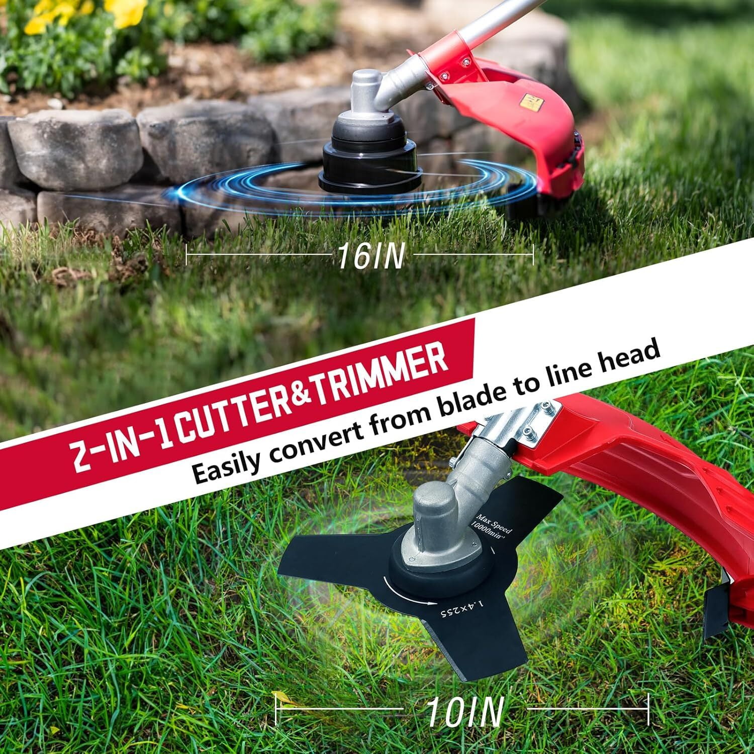 Amerisun 25.4cc Gas String Trimmer, Gas Weed Wacker, weed trimmer3-in-1 String Trimmer/Edger 16-Inch with 10-Inch Brush Cutter for Grass Cutting
