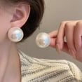 thumbnail image 3 of JennyShop New Large Round Pearl Earrings French High-End Feeling Light Luxury Earrings Fashion Single Item Women's Wedding Jewelry Gifts, 3 of 7