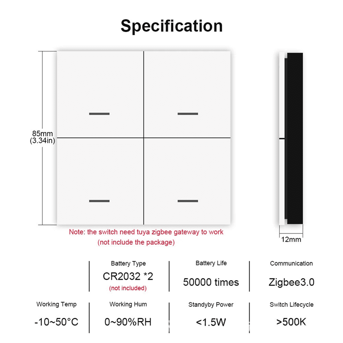 3X Tuya ZigBee Smart Scene Switch 4 Gang Smart Switch 12 Scene Switch Push Button Controller Supports Home Assistant,3 x Smart switch 3 x English instruction manual,White