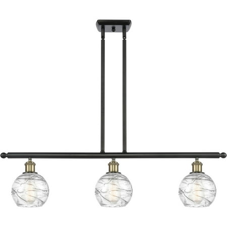 

Black Antique Brass Tone Island Lighting 36 Wide Clear Glass Steel/Cast Brass Medium Base 3 Light Fixture