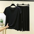 thumbnail image 2 of Plus Size Travel Outfits for Women s Capris Sets 2 Piece Outfits Summer Casual Loose Fitting Short Sleeve Tops and Wide Leg Capris Pants Pajama Sets Black XL, 2 of 3