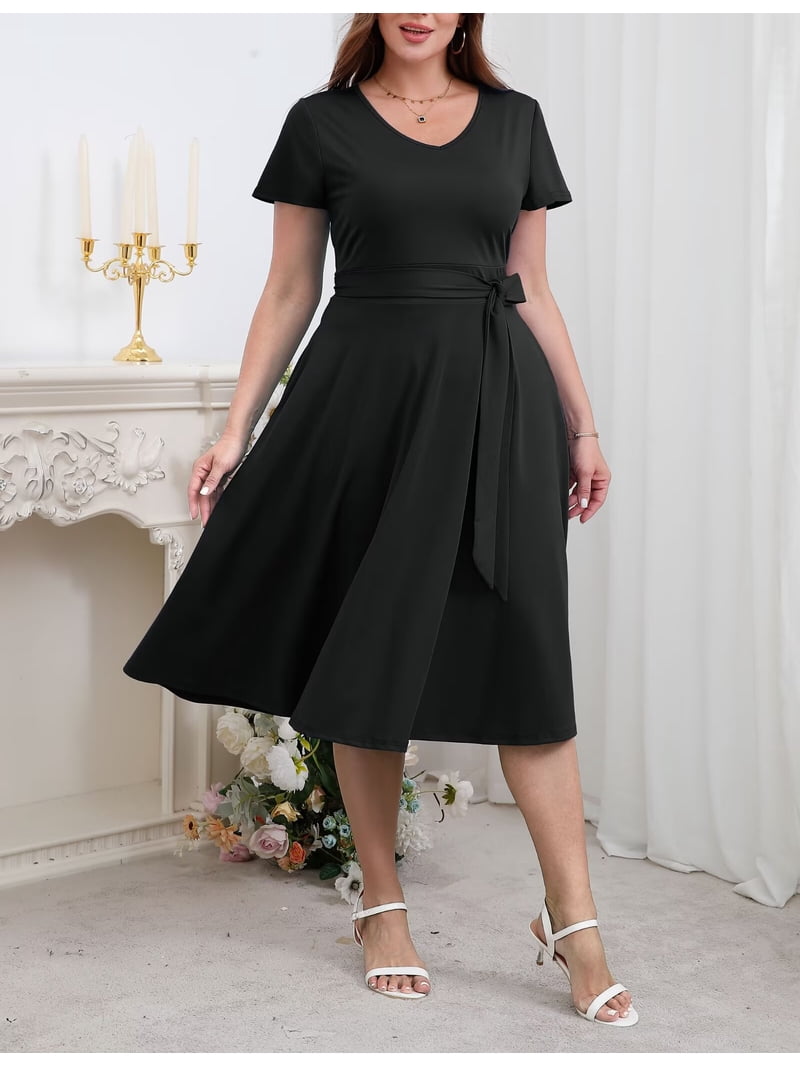 black plus size wedding guest dress Ever-Pretty Plus Size Flutter Sleeve Chiffon High Low Maxi Midi Dress