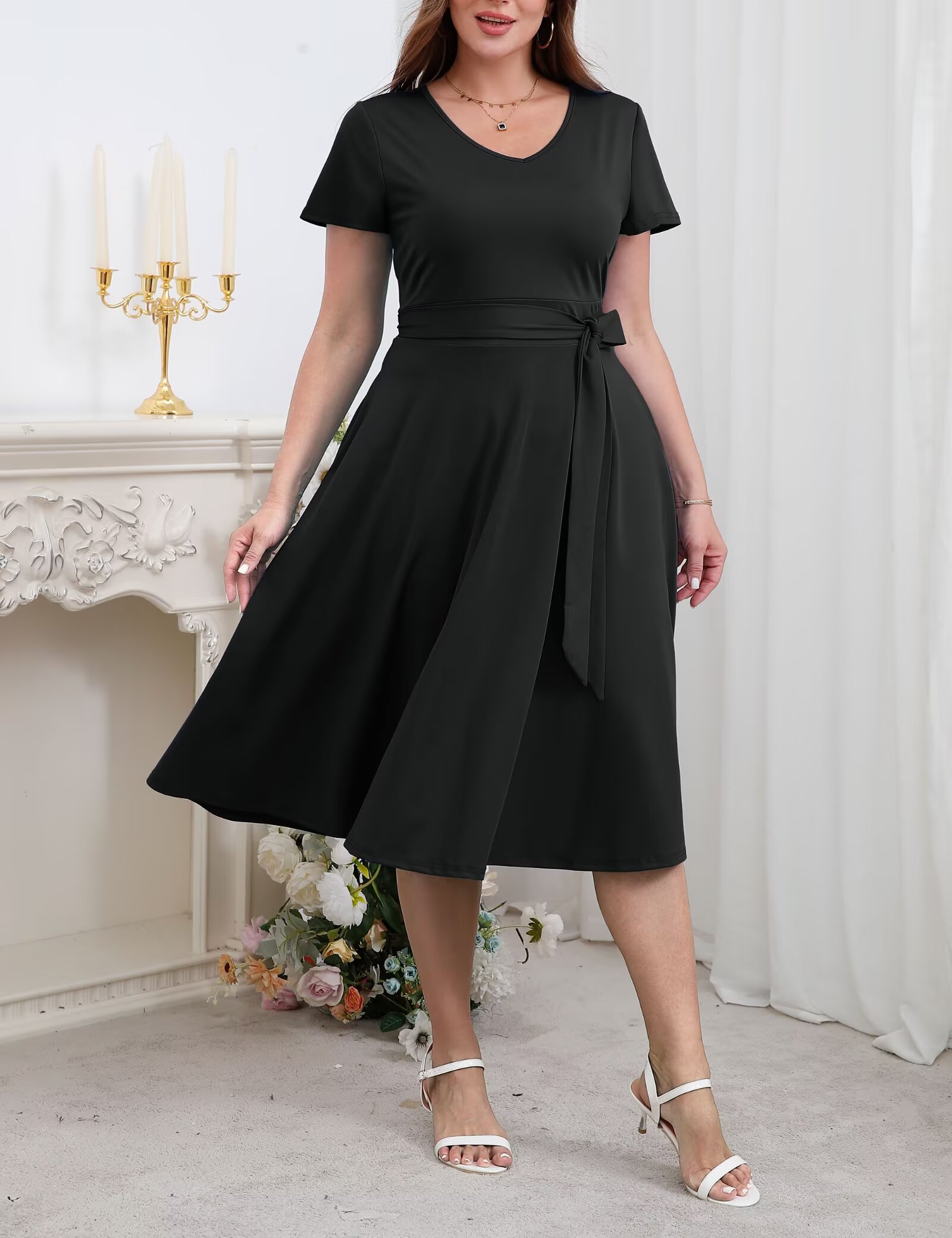 FOLUNSI Women's Plus Size V-Neck Midi Dress photo 2