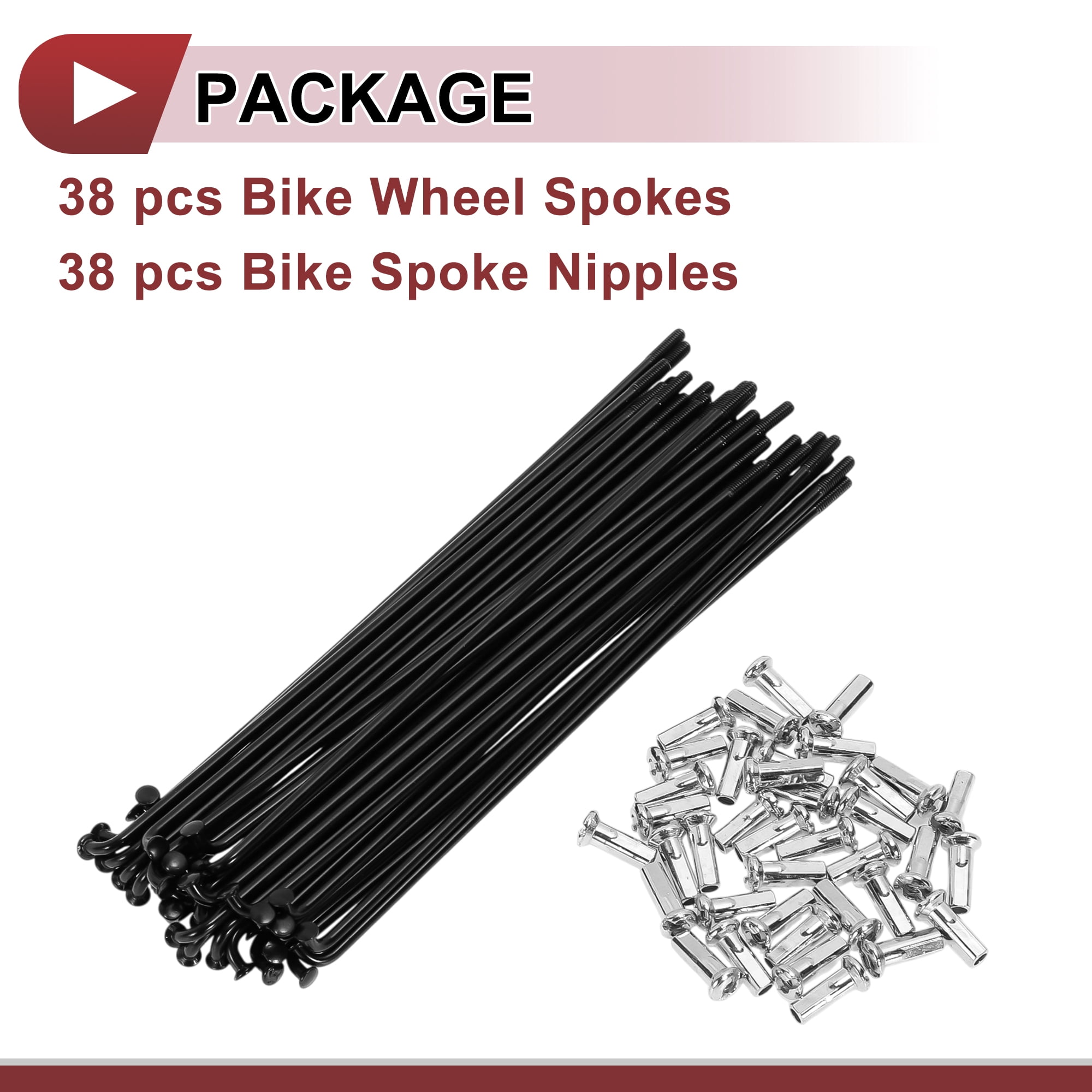Unique Bargains 38Pcs 13G Bicycle Spokes Bike Wheel Spokes Carbon Steel Black 5.12"