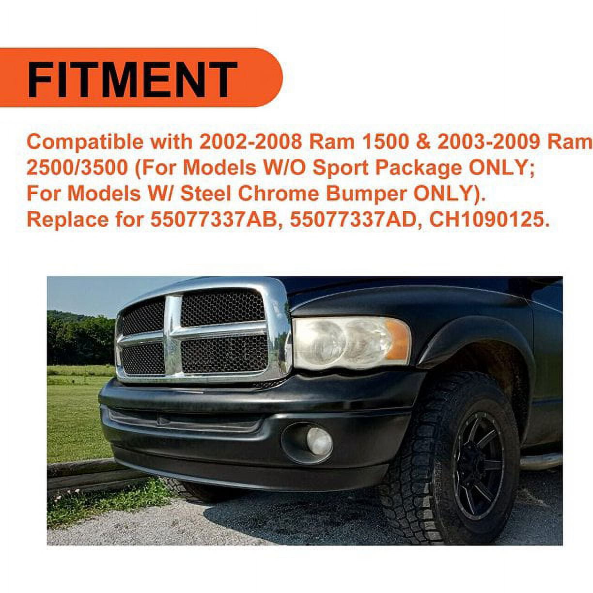 Kojem Front Bumper Air Deflector Dam Lower Lip for 2002-2008 Dodge Ram 1500 2003-2009 Ram 2500 3500 Pickup Truck Replaces CH1090125 55077337AB 55077337AD