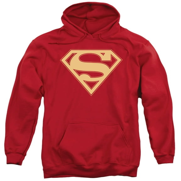Superman Red &Amp; Gold Shield Adult Pullover Hoodie Sweatshirt Red