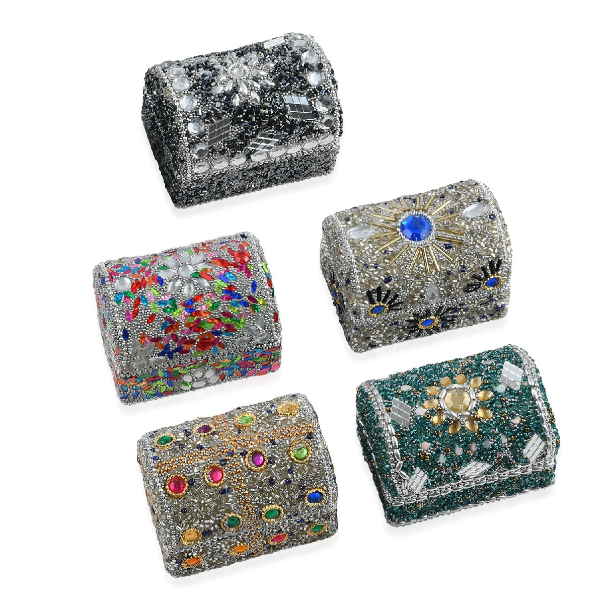 Shop LC Jewelry Holder Mini Treasure Chests Trinket Boxes Handcrafted Set of 5 Bridesmaids Jewelry Gifts Keepsake Storage Box Multicolor Multi Beaded Wooden 