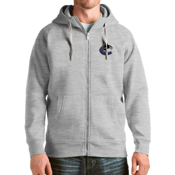 Men's Antigua Heathered Gray Vancouver Canucks Logo Victory Full-Zip Hoodie