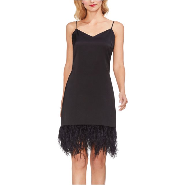 Vestido de Cóctel Vince Camuto con dobladillo de plumas para mujer negro 6