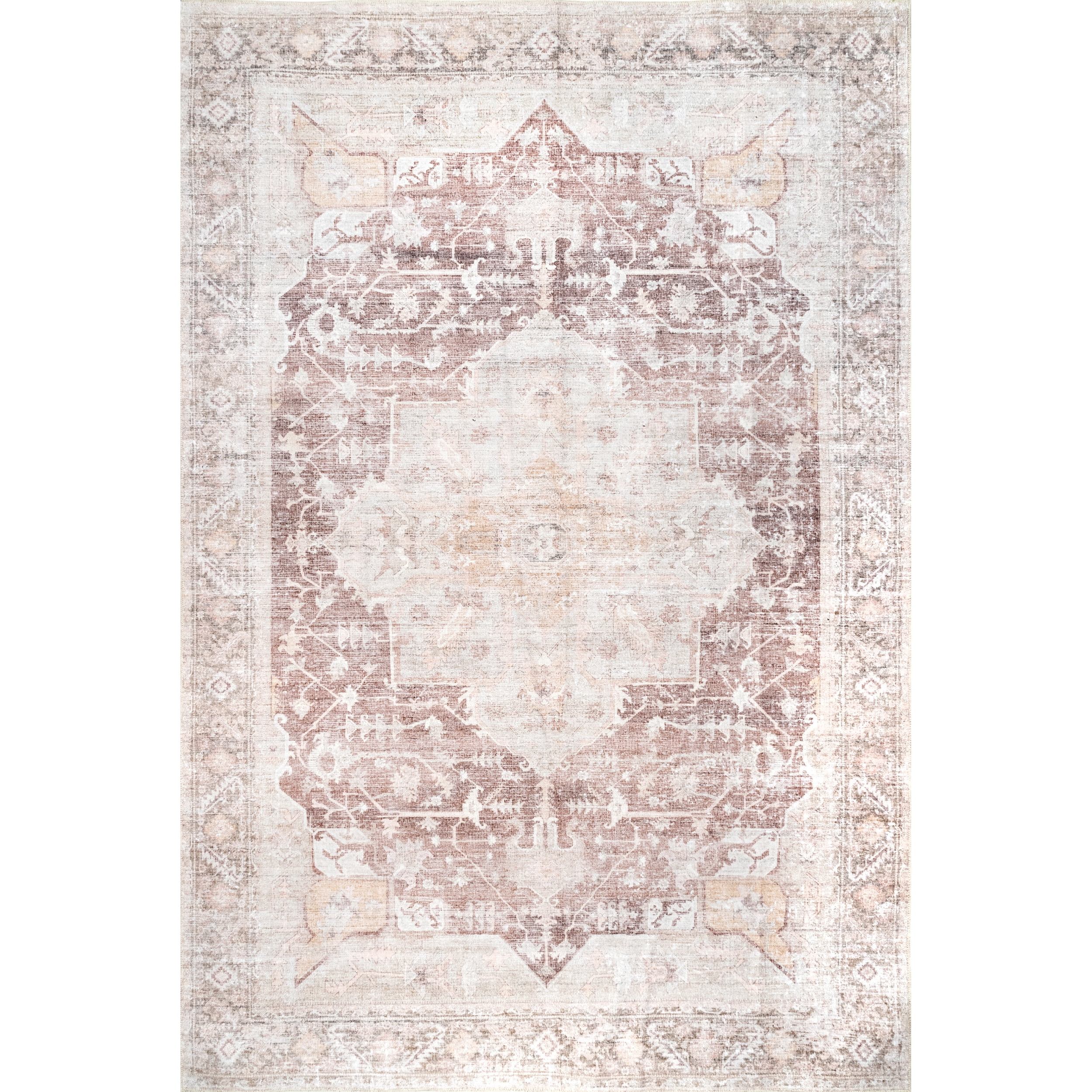 nuLOOM Rosa Machine Washable Distressed Vintage Medallion Area Rug, 5' x 8',