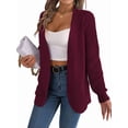 thumbnail image 3 of Womens Long Sleeve Open Front Cardigan Chunky Knit Draped Sweaters Outwear Wine Red M, 3 of 9