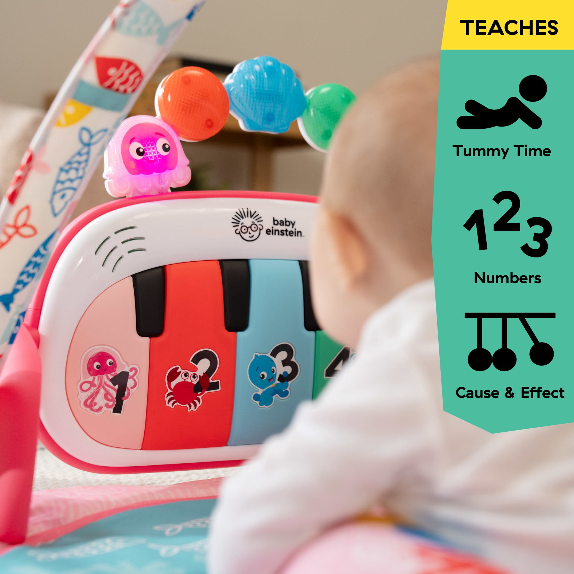Baby Einstein 4-in-1 Kickin’ Tunes Jellyfish Jamboree Music & Language Discovery Gym, Pink, 0+ Months