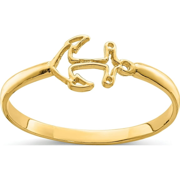 14K Yellow Gold Polished Anchor Ring (Size 7) Made In United States d4723