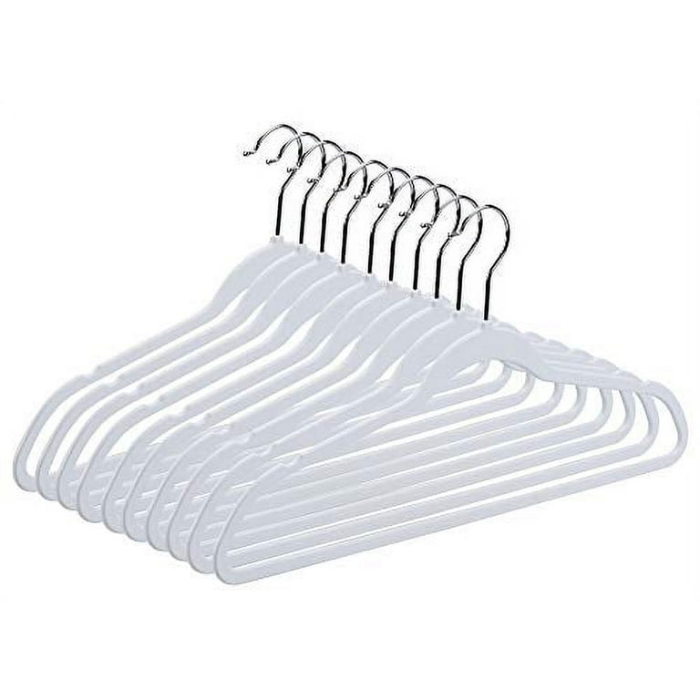 10 Quality Plastic Non Velvet Non-Flocked Thin Compact Slim Hangers Swivel  Hook White (10)