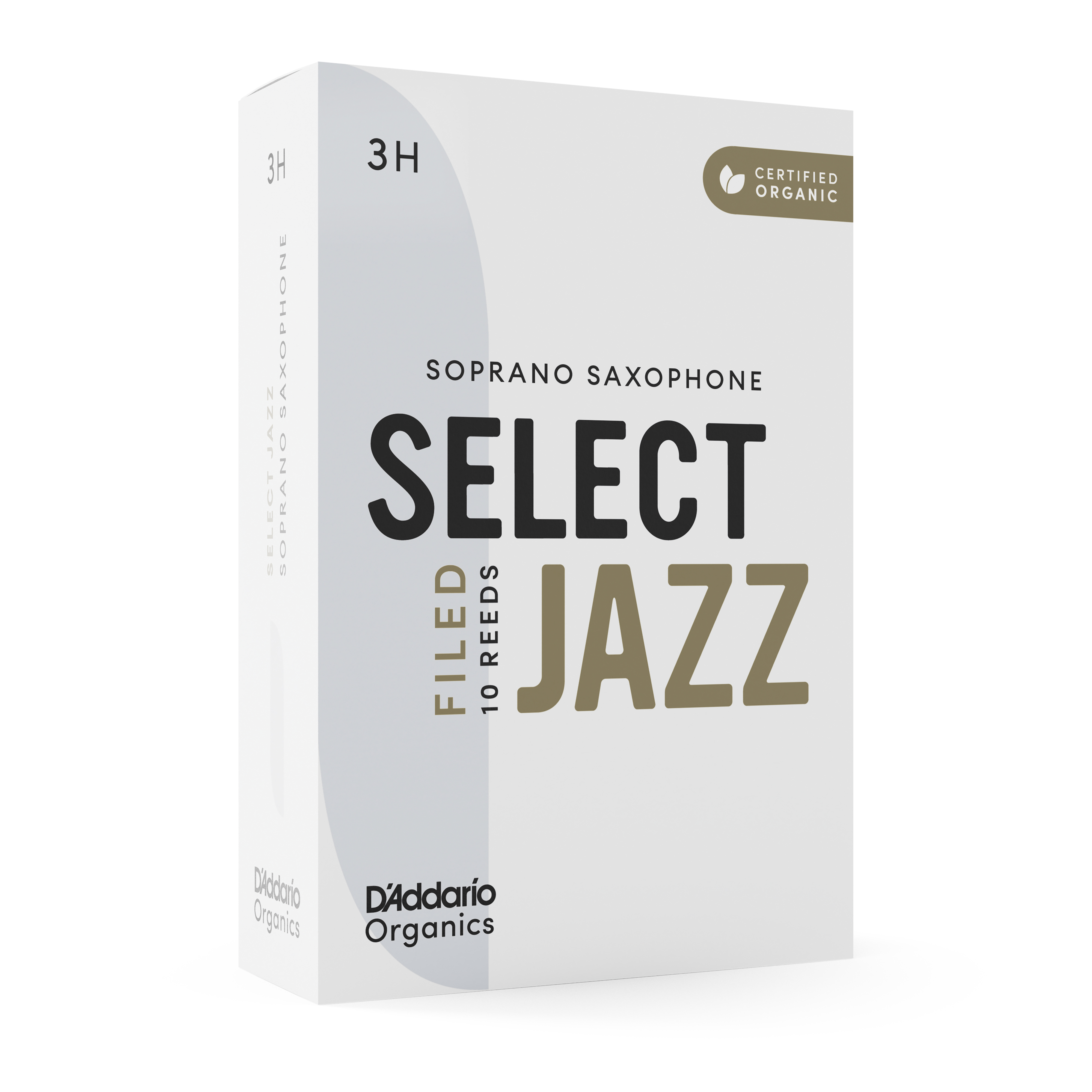 D'Addario Organic Select Jazz Filed Soprano Sax Reeds, Strength 3 Hard, 10-pack