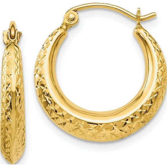 14K Yellow Gold Textured Hollow Hoop Earrings (19 X 18) Made In Indonesia tl778