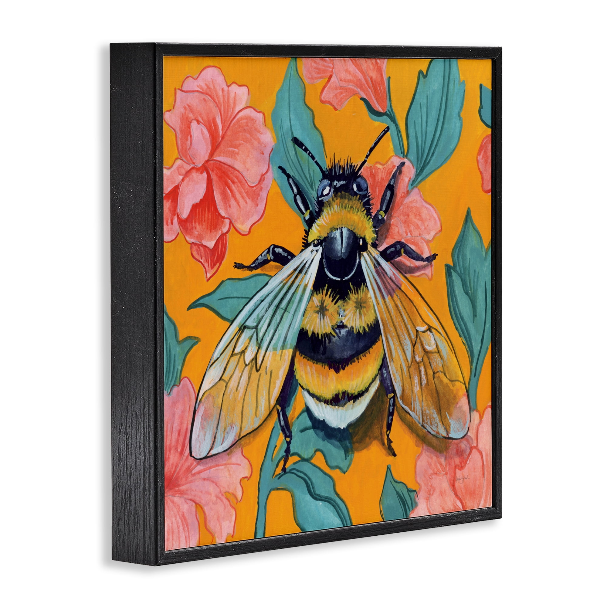 Stupell Industries Bumble Bee & Flower Pattern Black Framed Giclee Art, design by Kate Jarvik Birch