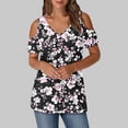 thumbnail image 2 of Tops de Algodón para las Mujeres Color Bloqueado Impreso Manga Corta Cuello en V Fuera Del Hombro, Top de Moda para Diario, 2 of 6
