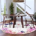 thumbnail image 3 of Large Round Rug 8Ft Washable Non-Slip, Pink Flower Circle Area Rugs for Living Room Bedroom, Spring Floral Butterflies Elegant Pastoral Birds Indoor Floor Mats Carpet Runner for Home Decor, 3 of 8