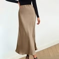 thumbnail image 5 of yillto Women Satin Silky Maxi Skirt High Waist Slim Split Causal Business Long Skirts for Work Office, 5 of 6
