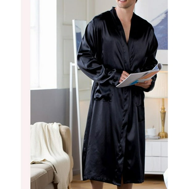 Xzngl Mens Pajama Shorts Set Men Solid Casual Long Sleeves Lace Up Home Pocket Long Pajama Robe Mens Pajama Sets Long Sleeve Mens Pajamas Shorts Set M