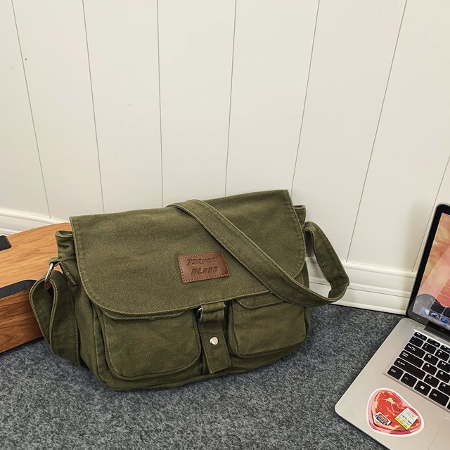 Bolsa De Mensajero Bolso de mensajero retro Todo-fósforo Lona Casual Hombres Mujeres Bolsos femeninos (Verde) Sywqhk Para Estrenar